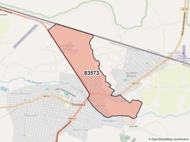 Mapa del código postal 83573, General Plutarco Elías Calles, Sonora