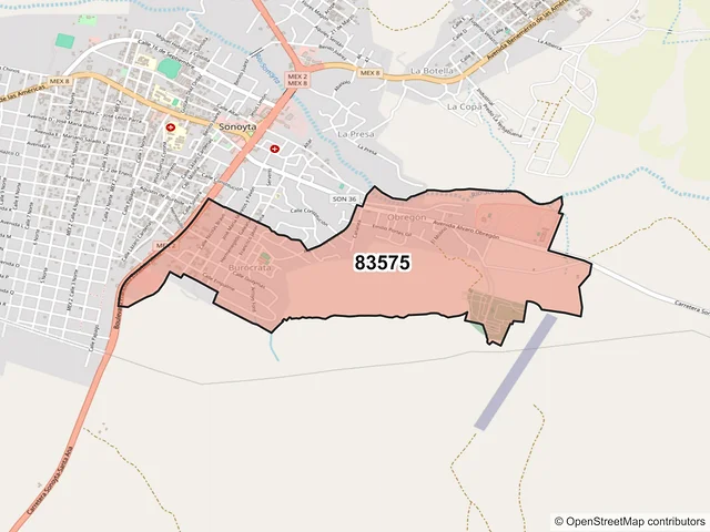Mapa del código postal 83575, General Plutarco Elías Calles, Sonora