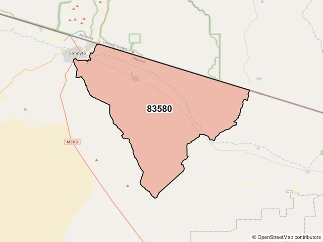 Mapa del código postal 83580, General Plutarco Elías Calles, Sonora