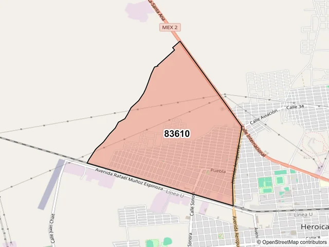 Mapa del código postal 83610, Caborca, Sonora
