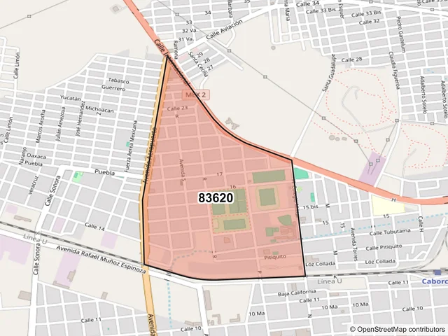 Mapa del código postal 83620, Caborca, Sonora