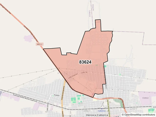 Mapa del código postal 83624, Caborca, Sonora