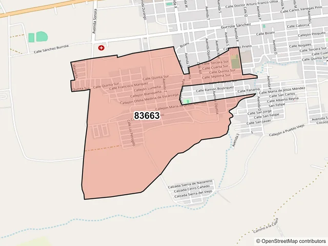 Mapa del código postal 83663, Caborca, Sonora
