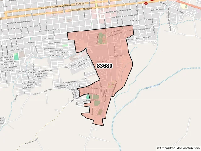 Mapa del código postal 83680, Caborca, Sonora