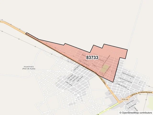 Mapa del código postal 83733, Caborca, Sonora
