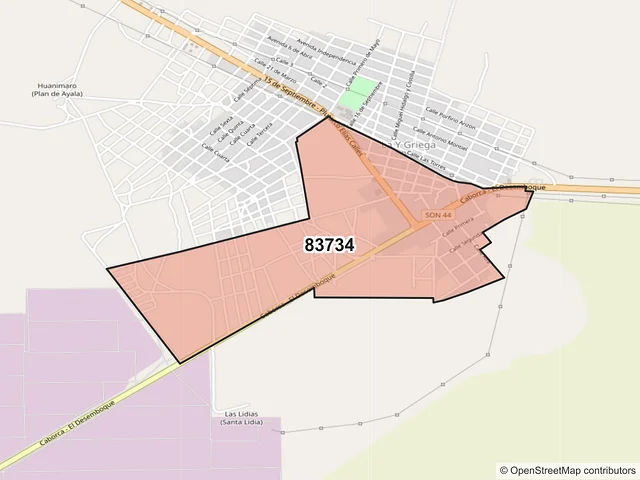 Mapa del código postal 83734, Caborca, Sonora