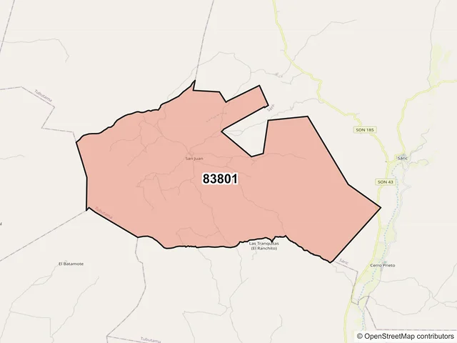 Mapa del código postal 83801, Tubutama, Sonora