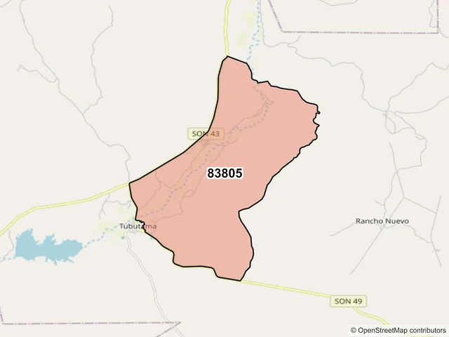 Mapa del código postal 83805, Tubutama, Sonora