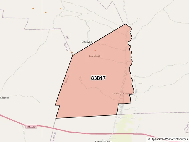 Mapa del código postal 83817, Tubutama, Sonora