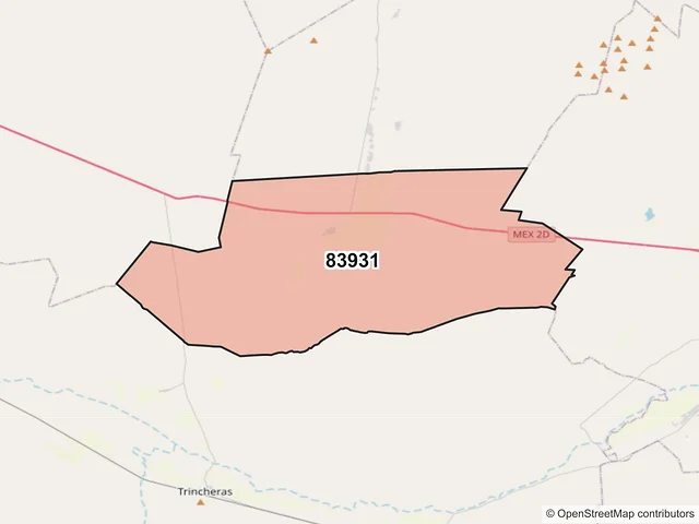 Mapa del código postal 83931, Trincheras, Sonora