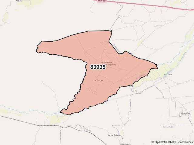 Mapa del código postal 83935, Trincheras, Sonora