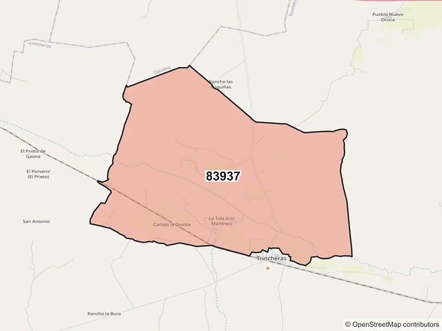 Mapa del código postal 83937, Trincheras, Sonora