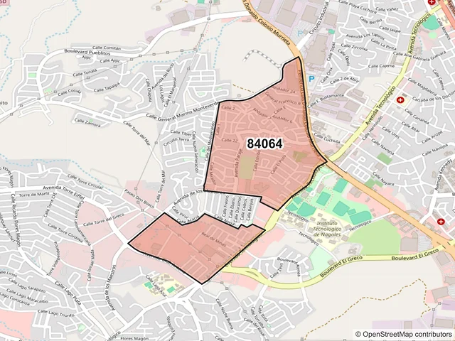 Mapa del código postal 84064, Nogales, Sonora
