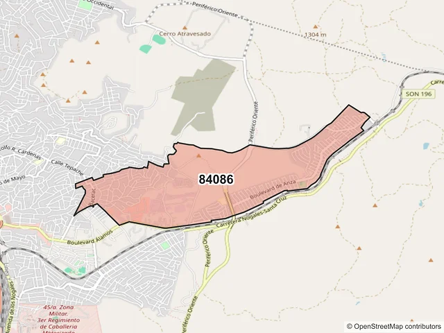 Mapa del código postal 84086, Nogales, Sonora