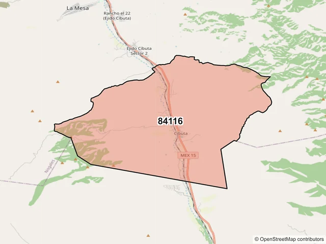 Mapa del código postal 84116, Nogales, Sonora