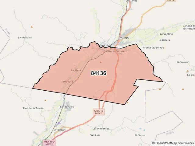 Mapa del código postal 84136, Imuris, Sonora