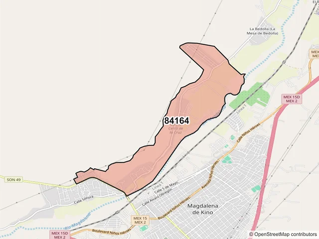 Mapa del código postal 84164, Magdalena, Sonora