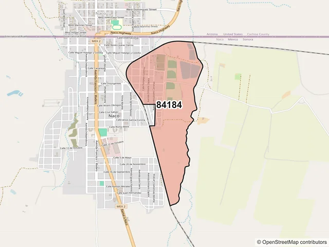 Mapa del código postal 84184, Naco, Sonora