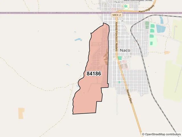 Mapa del código postal 84186, Naco, Sonora