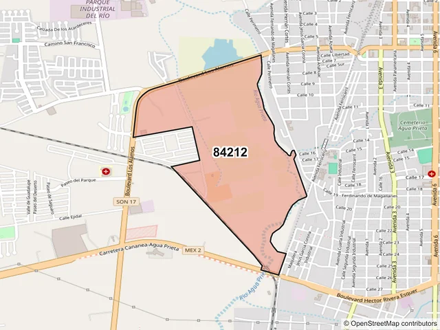 Mapa del código postal 84212, Agua Prieta, Sonora