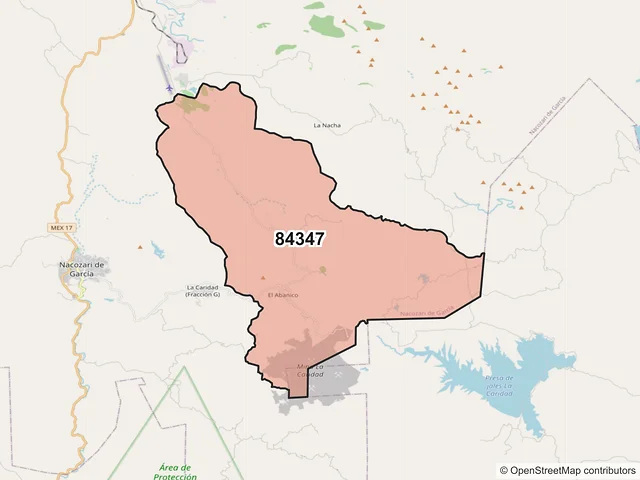 Mapa del código postal 84347, Nacozari de García, Sonora