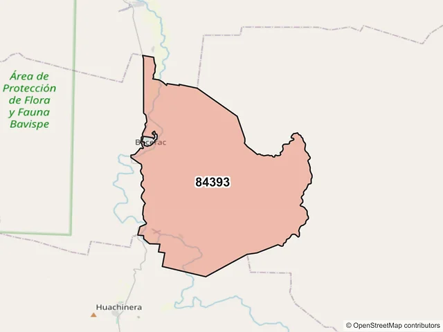Mapa del código postal 84393, Bacerac, Sonora