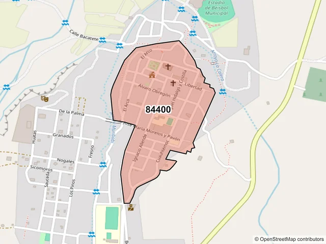 Mapa del código postal 84400, Huachinera, Sonora