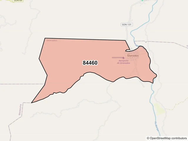 Mapa del código postal 84460, Granados, Sonora