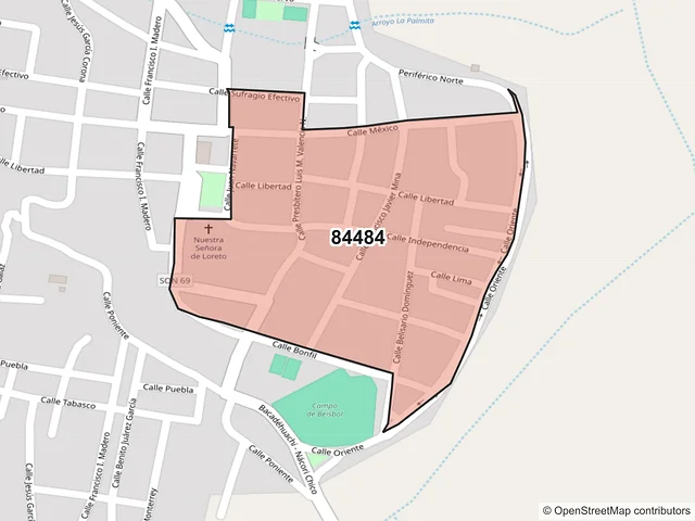 Mapa del código postal 84484, Bacadéhuachi, Sonora