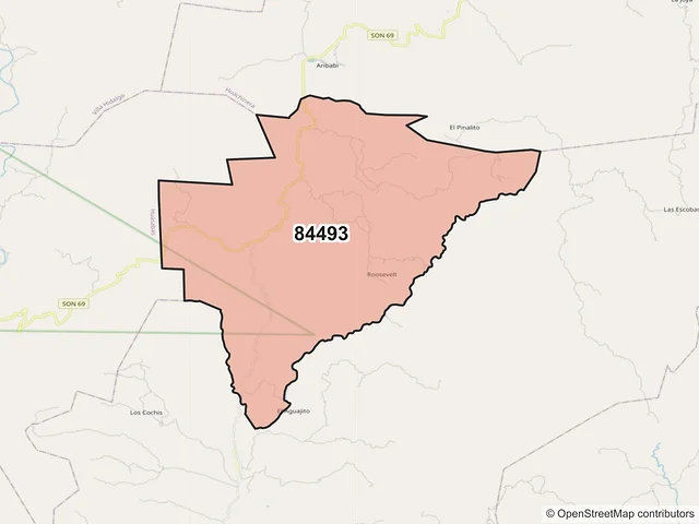 Mapa del código postal 84493, Bacadéhuachi, Sonora