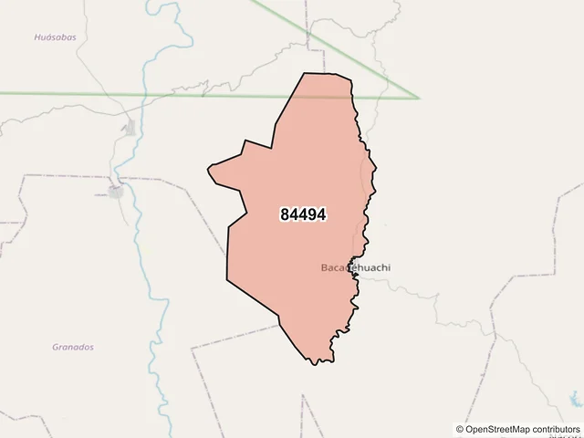 Mapa del código postal 84494, Bacadéhuachi, Sonora