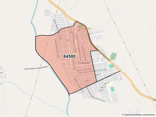 Mapa del código postal 84500, Cumpas, Sonora