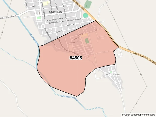 Mapa del código postal 84505, Cumpas, Sonora