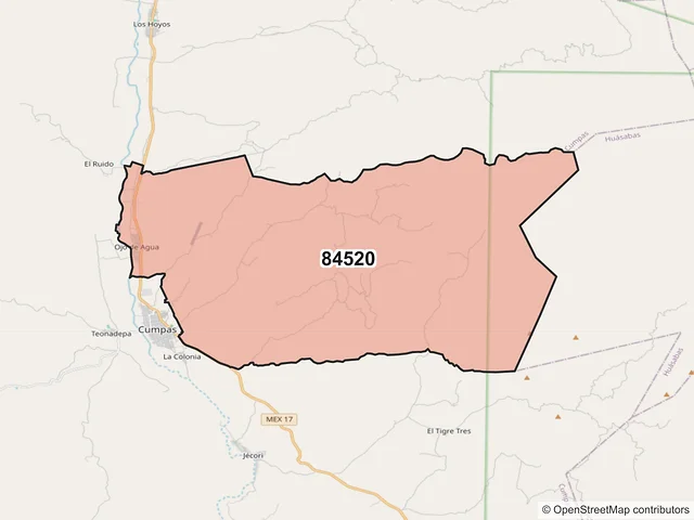 Mapa del código postal 84520, Cumpas, Sonora