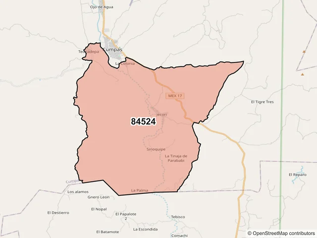 Mapa del código postal 84524, Cumpas, Sonora