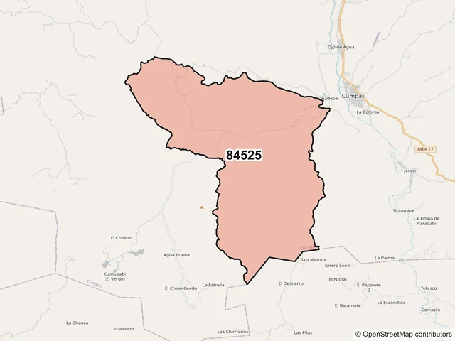 Mapa del código postal 84525, Cumpas, Sonora