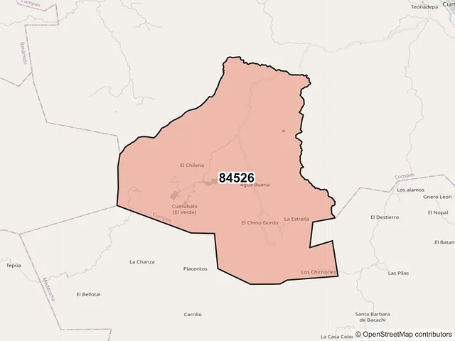 Mapa del código postal 84526, Cumpas, Sonora