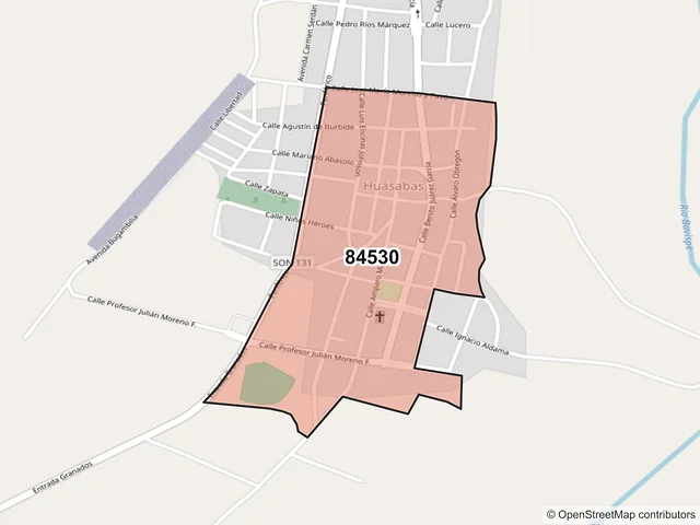 Mapa del código postal 84530, Huásabas, Sonora