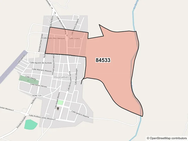 Mapa del código postal 84533, Huásabas, Sonora