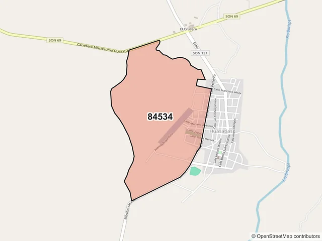 Mapa del código postal 84534, Huásabas, Sonora