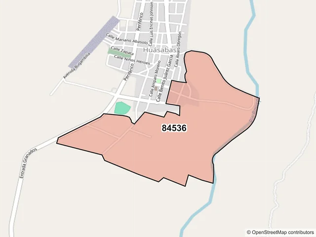 Mapa del código postal 84536, Huásabas, Sonora
