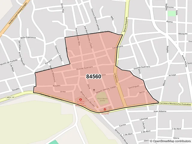 Mapa del código postal 84560, Moctezuma, Sonora