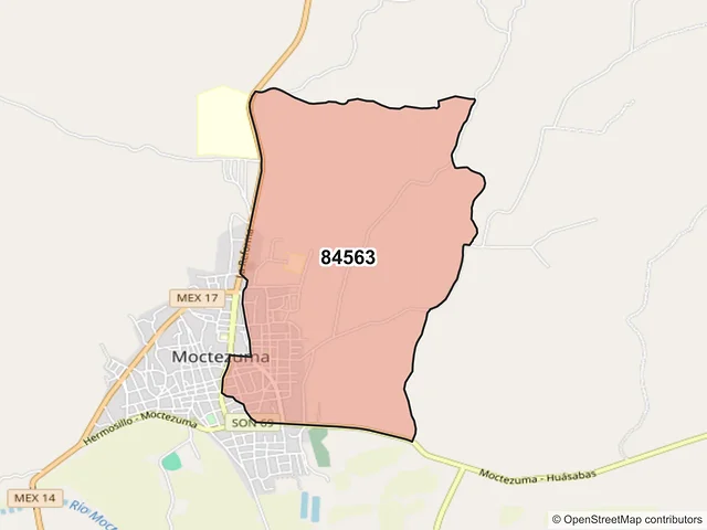 Mapa del código postal 84563, Moctezuma, Sonora