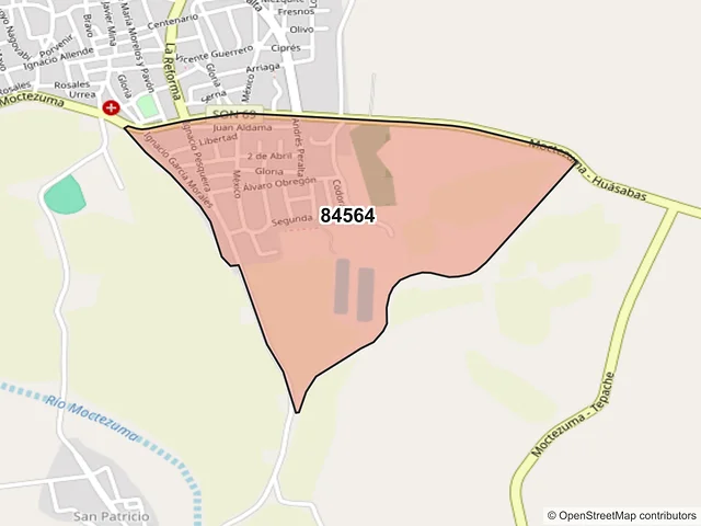 Mapa del código postal 84564, Moctezuma, Sonora