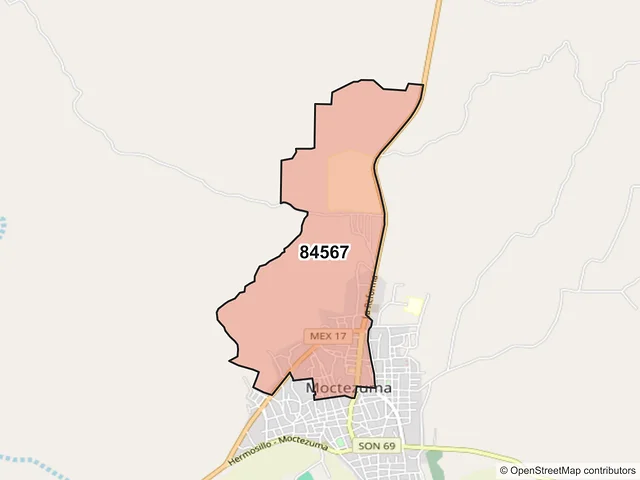 Mapa del código postal 84567, Moctezuma, Sonora