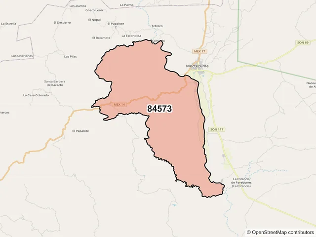 Mapa del código postal 84573, Moctezuma, Sonora