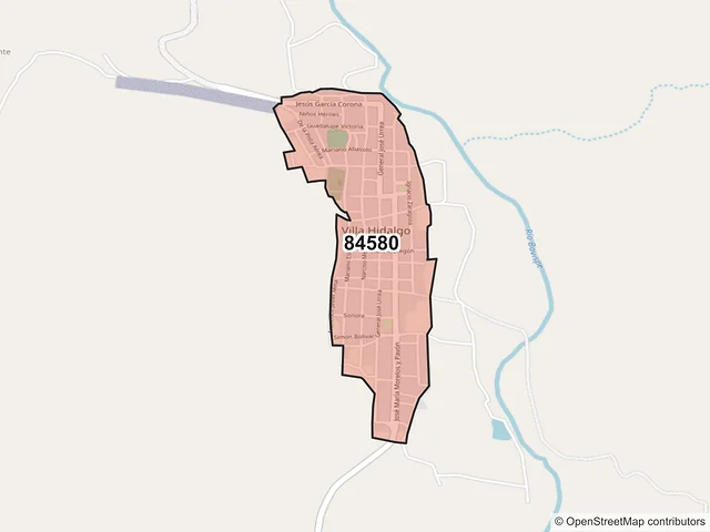 Mapa del código postal 84580, Villa Hidalgo, Sonora