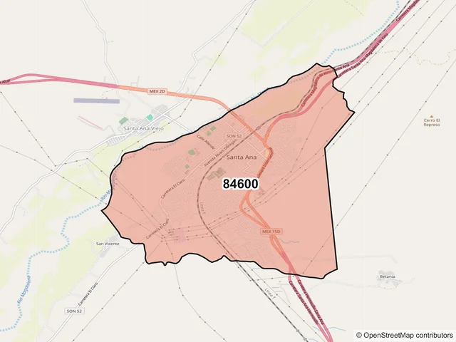 Mapa del código postal 84600, Santa Ana, Sonora