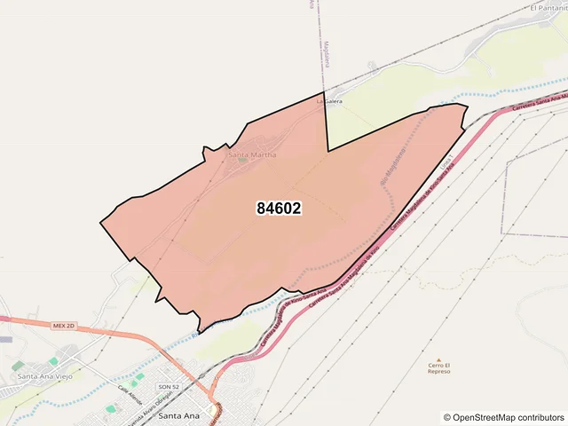 Mapa del código postal 84602, Santa Ana, Sonora