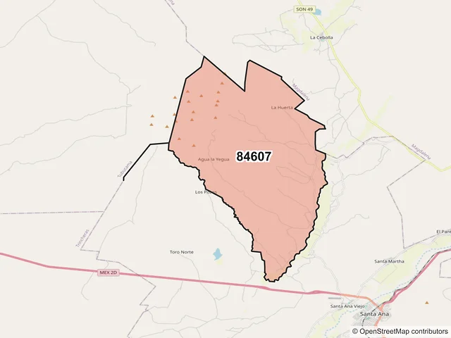 Mapa del código postal 84607, Santa Ana, Sonora